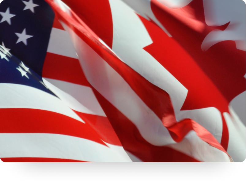 American and Canadian flags.