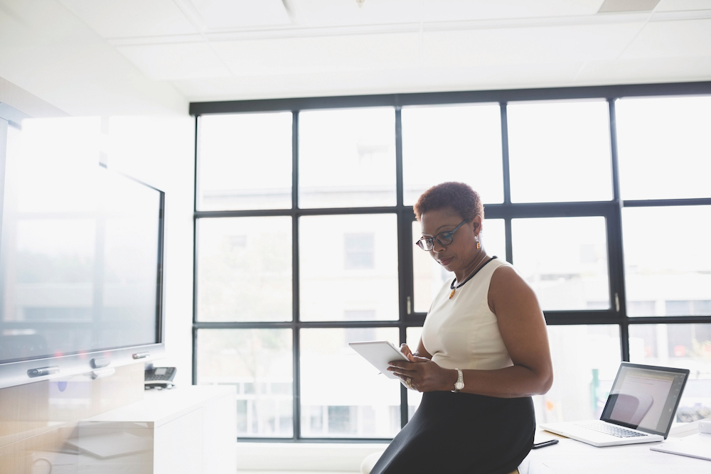 business woman working on tablet