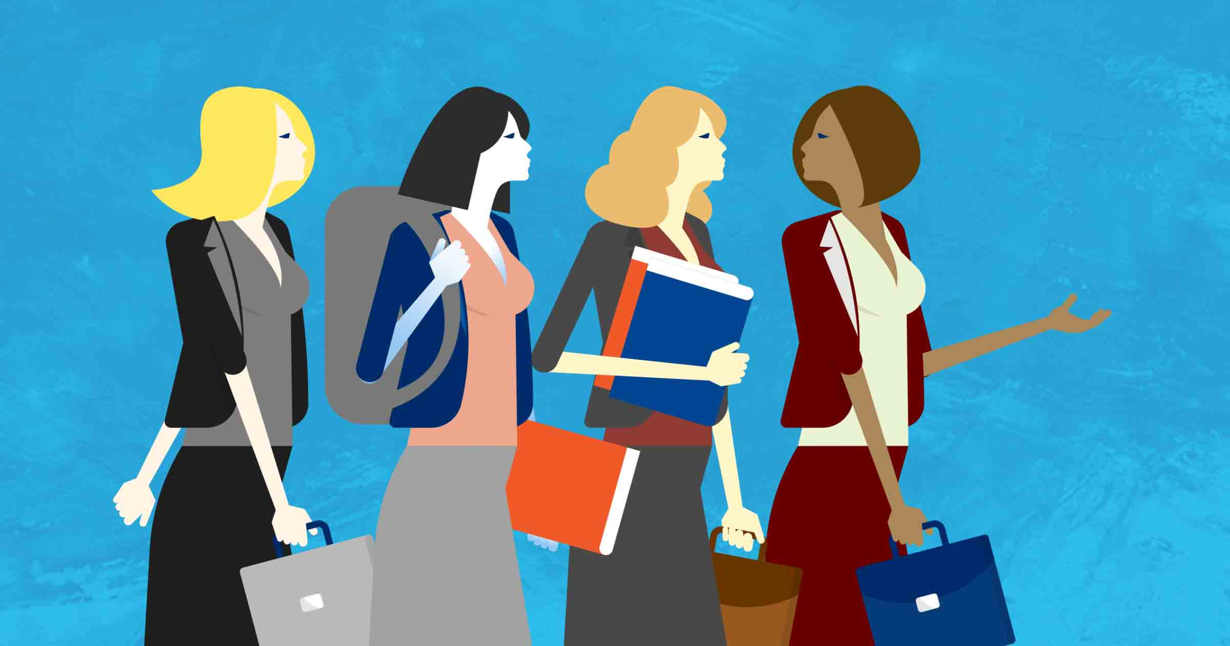 Illustration of four women walking to work