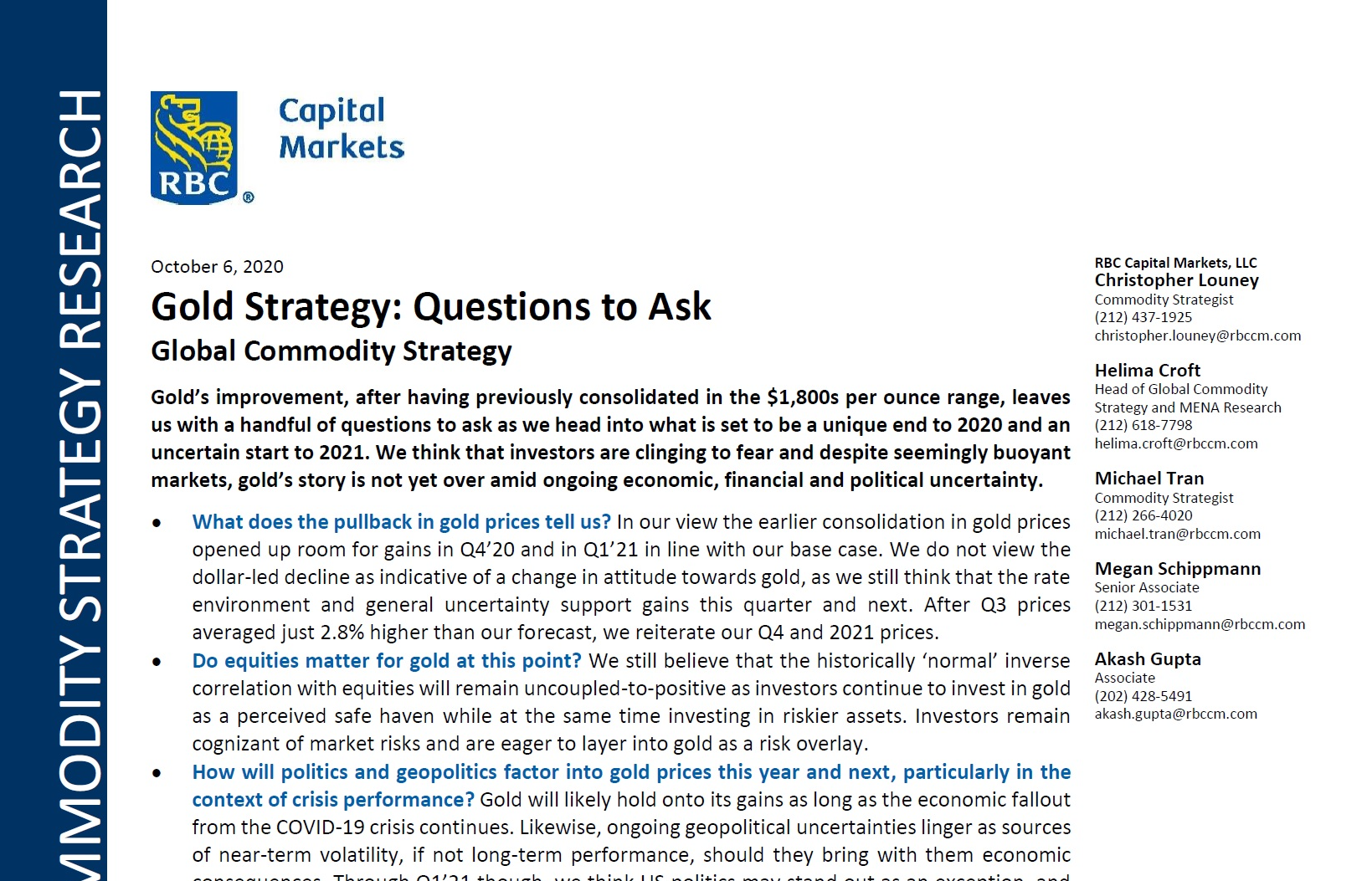 Gold Strategy: Questions to Ask