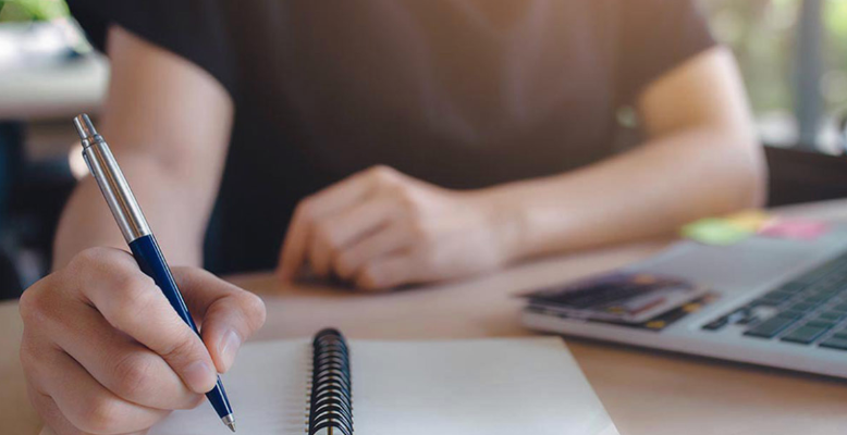 person preparing for job interview in page