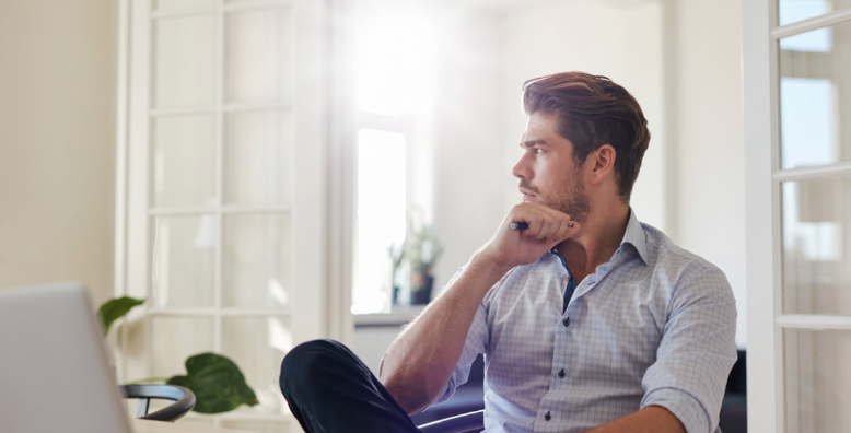 man thinking and brainstorming