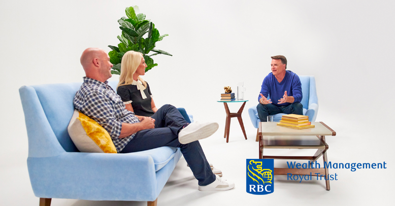 David Chilton and Bryan & Sarah Baeumler sitting on couch in page