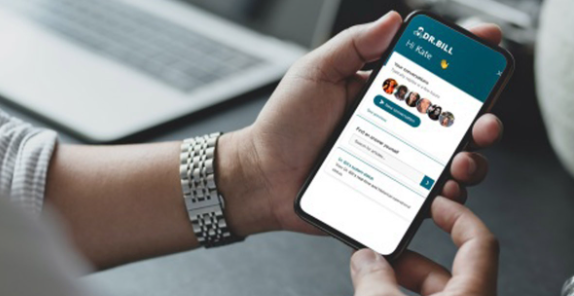 woman using phone for billing