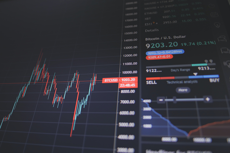 Stock market index chart on a computer screen