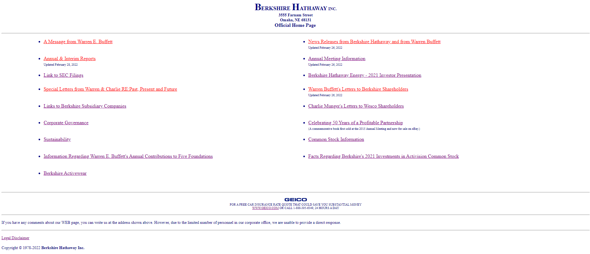BerkshireHathaway.com Screenshot