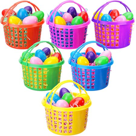 Image of multiple baskets filled with multiple eggs