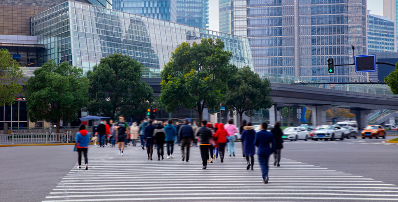 pedestrians crossing street shanghai