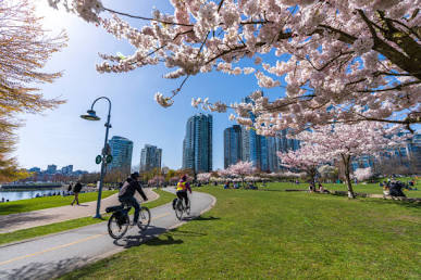 Vancouver spring time, bike riding on seawall