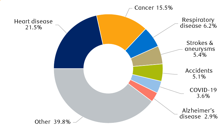 Leading causes of dealth for Canadians aged 85 and older (2023)