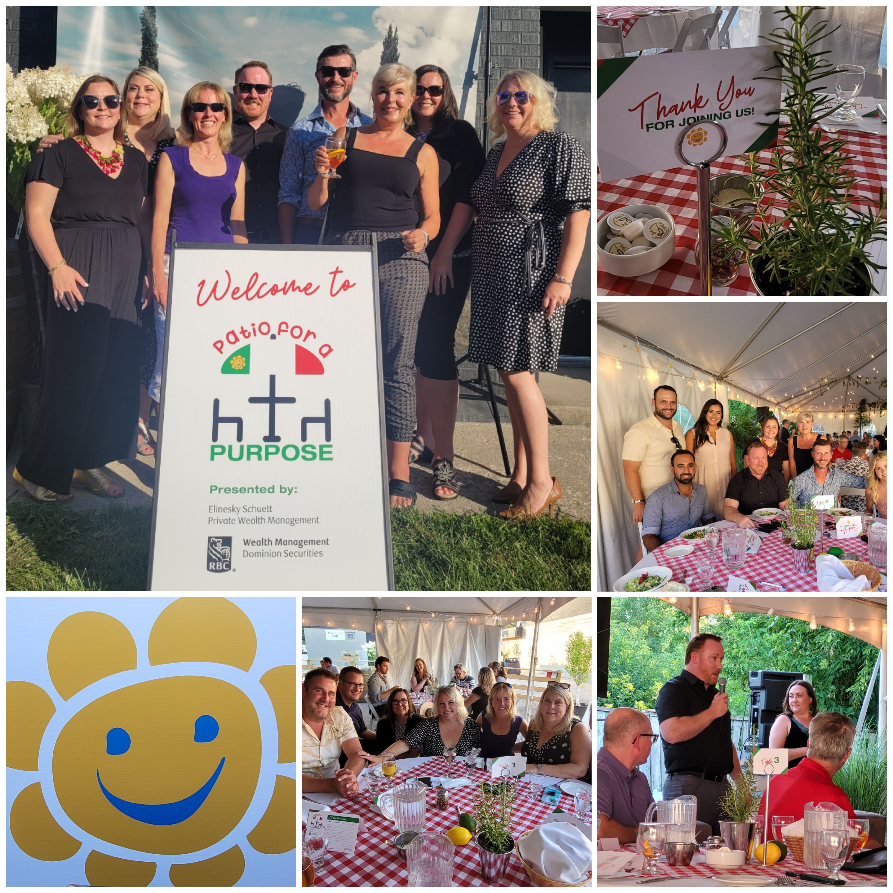 Photo collage of Elinesky Schuett team and guests at the 2021 Patio for a Purpose event at the ICC in Guelph. 
