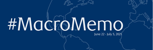 Blue background with an outline map of the world. Text: #MacroMemo June 22 - July 5