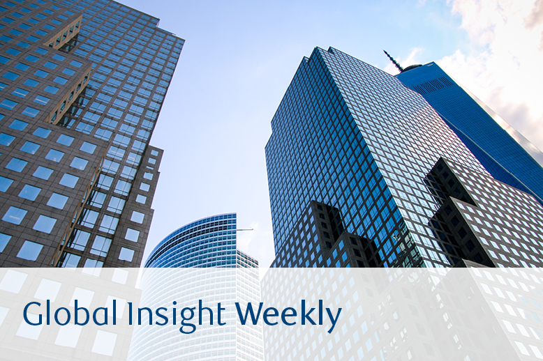 Text: Global Insight Weekly. Image of high rise buildings. 