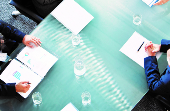 aeriel view of meeting room table. 