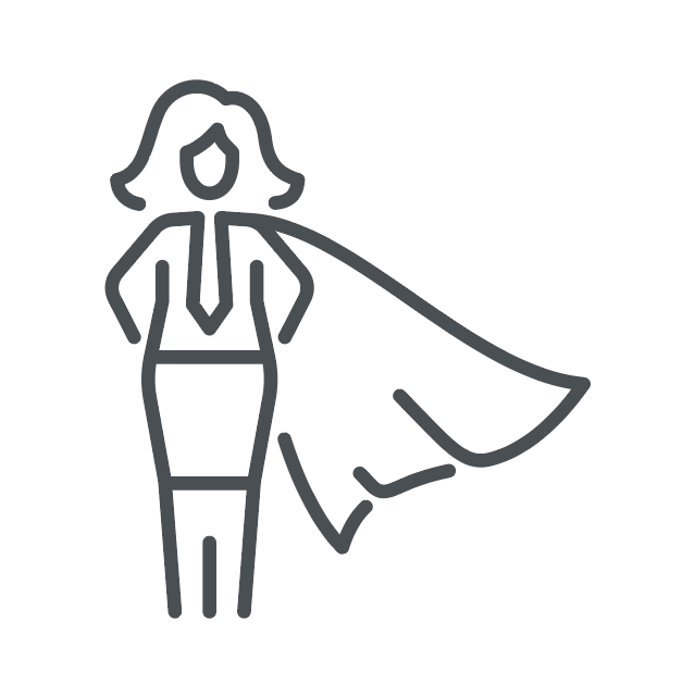 Icon of a woman wearing a super hero cape