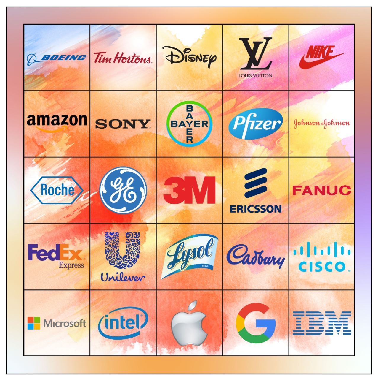 Brand collage on a colourful watercolour background